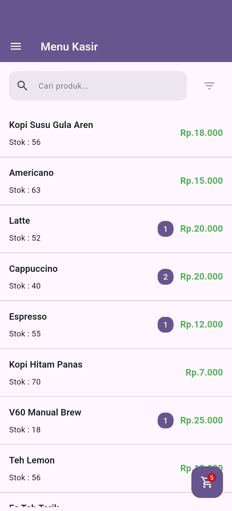 Menu kasir DewaKasir